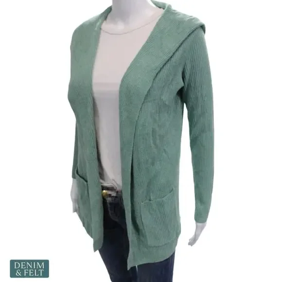 NEW Barefoot Dreams CozyChic Ultra Lite Hooded Ribbed Cardigan Aquamarine XS - Picture 3 of 11